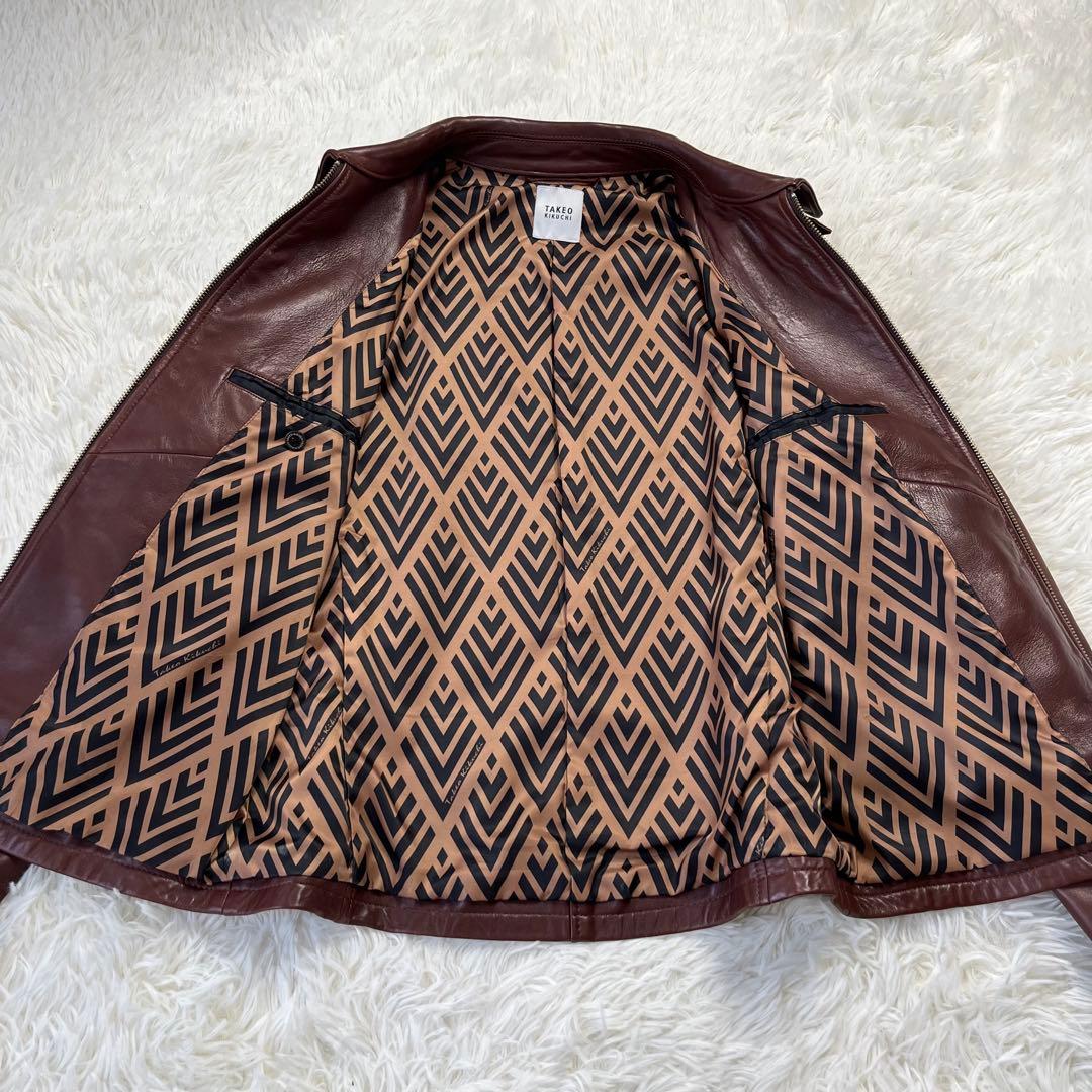 ★美品★TAKEO KIKUCHI ラムレザー レザージャケット 裏地総柄 L