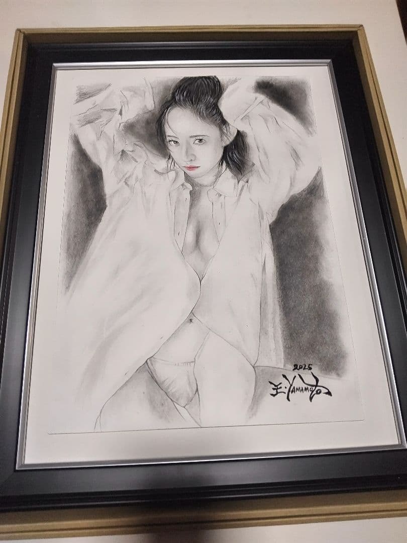 裸婦、美人画、絵画4F、Yシャツ山本英二、真作、肉筆、新品額縁、1点物、高塚省吾