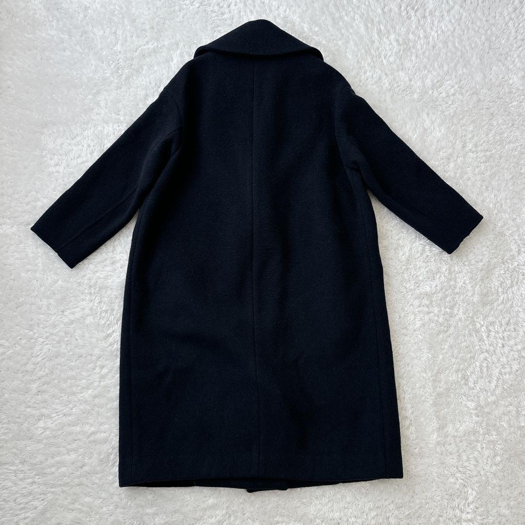 【良品】ENFOLD ロングコート リバー ウール ネイビー×ブルー 38