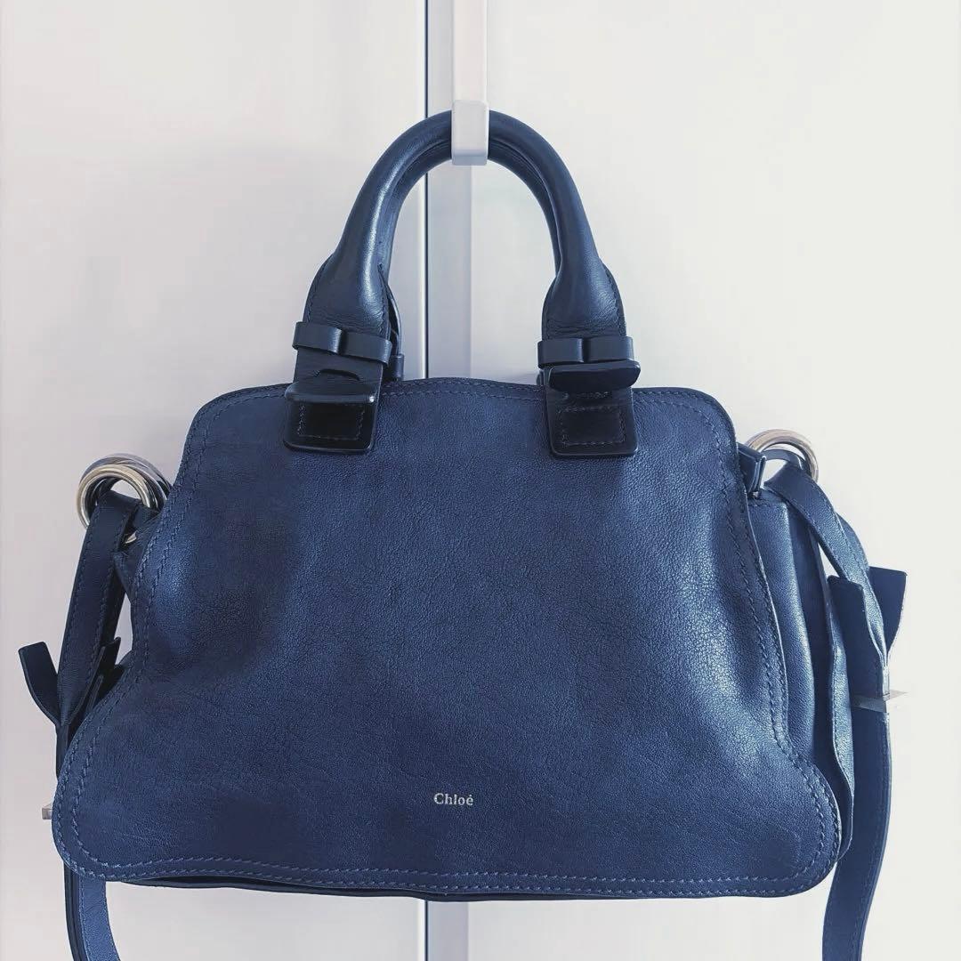 ブ*プ様 Chloéネイビー レザー ハンドバッグショルダーバッグ斜めがけ2ウェ