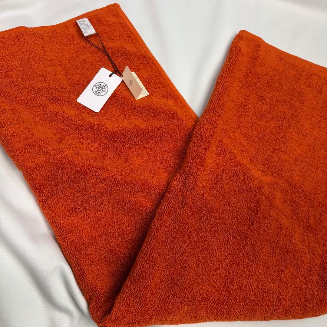 【新品タグ付き】HERMES オレンジ バスタオル 大判55×98