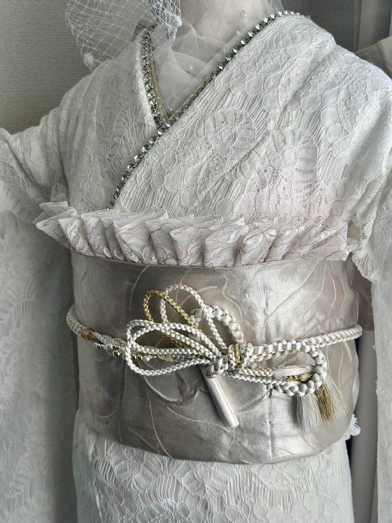 ホワイト レース振袖 フルセット