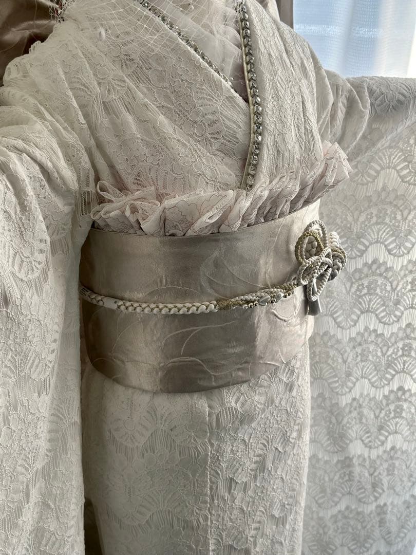 ホワイト レース振袖 フルセット