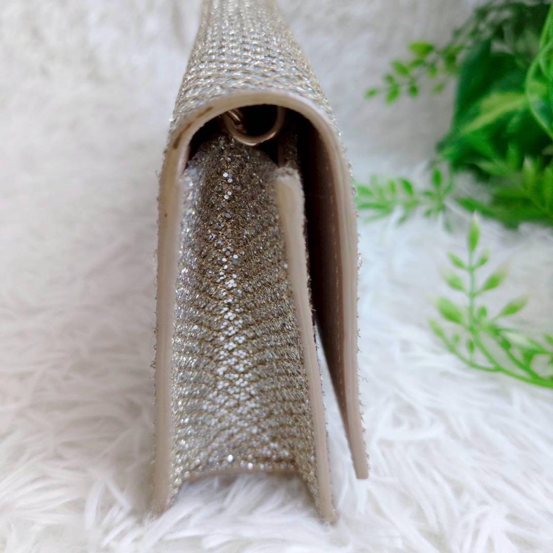 ジミーチュウ スパンコール グリッター シャンパンゴールド パーティーバッグ