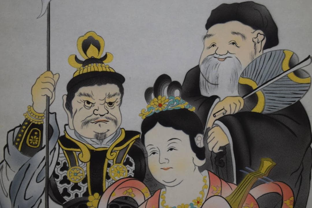 複製/恵雀/七福人図/工芸/布袋屋掛軸HF-514