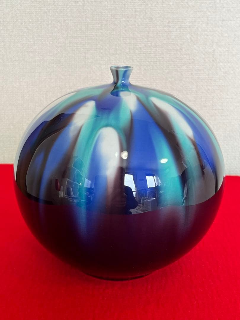 人間国宝 三代 徳田八十吉 彩釉 壺 管理T247 共箱 共布 陶歴付