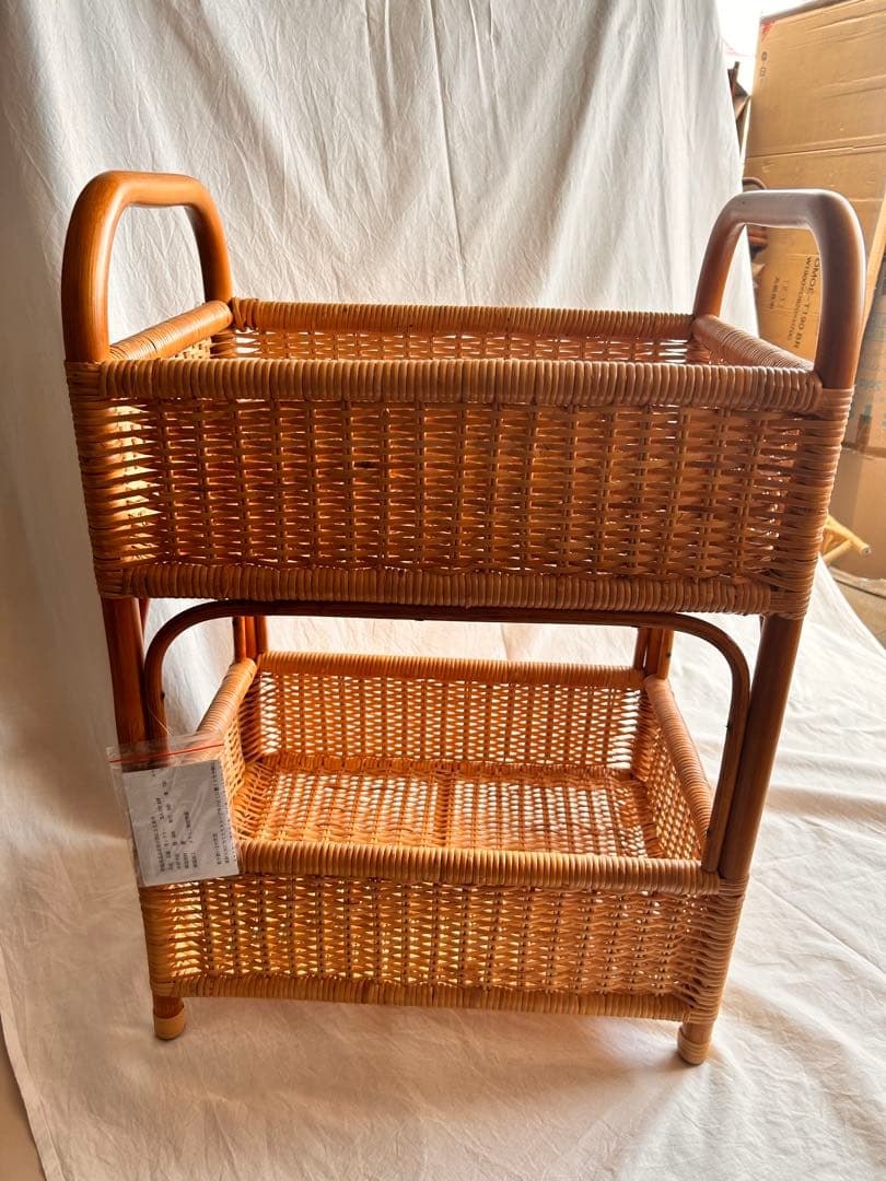 【新品】ラタン製2段収納ラック•アウトレット品