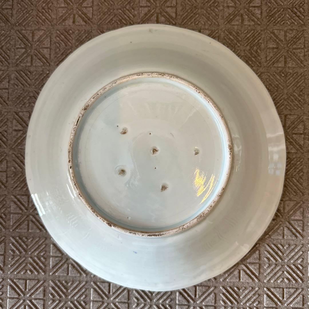 古伊万里、染め付け、三花、楼閣山水、輪花深大皿江戸時代、