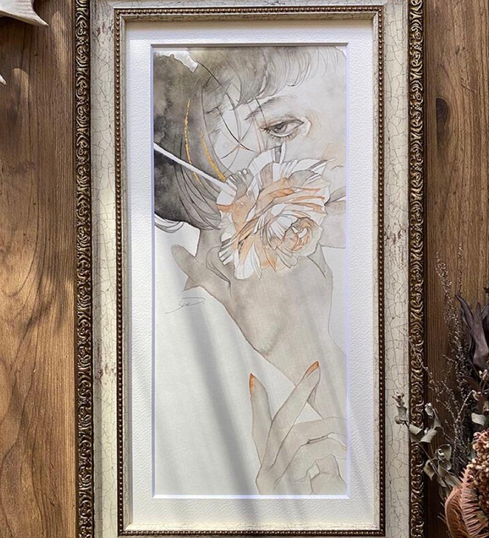 【一点物定価約¥70,000】 原画　イラスト　yue 水彩画　水墨画　Art