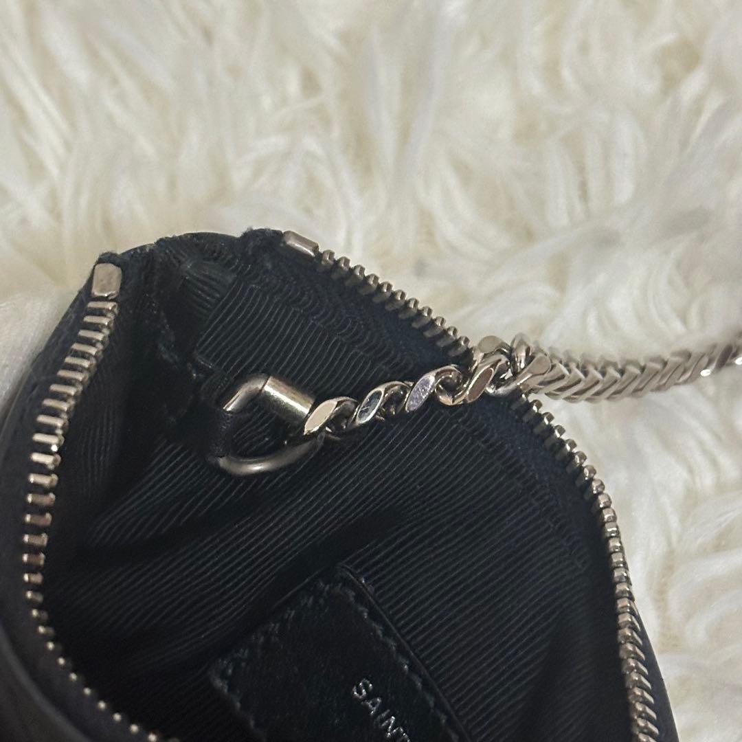 SAINT LAURENT ケース キルティングレザー シルバーロゴ 黒