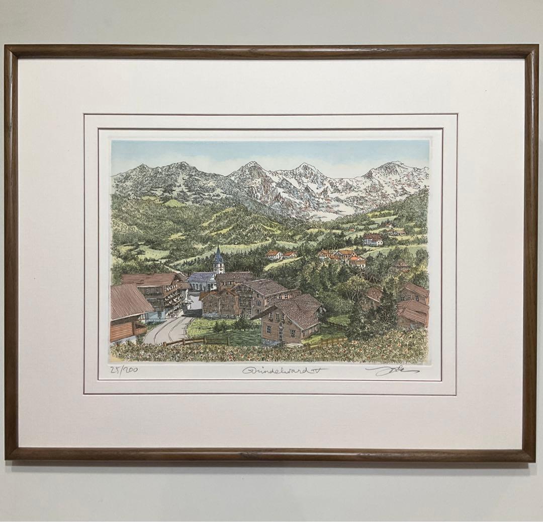 絵画・額縁・版画・織田 義郎・エッチング+手彩色・美術品・インテリア・雑貨