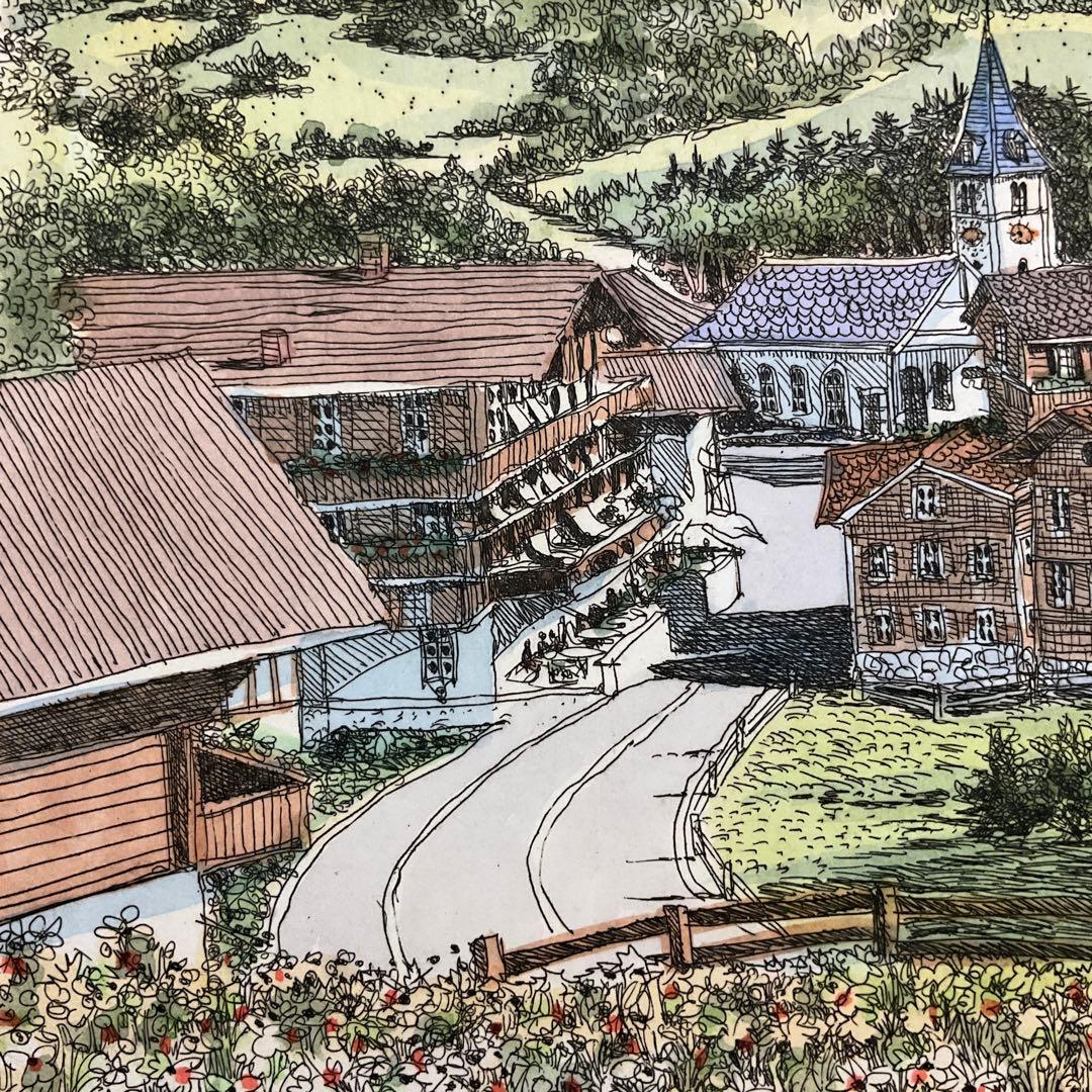 絵画・額縁・版画・織田 義郎・エッチング+手彩色・美術品・インテリア・雑貨