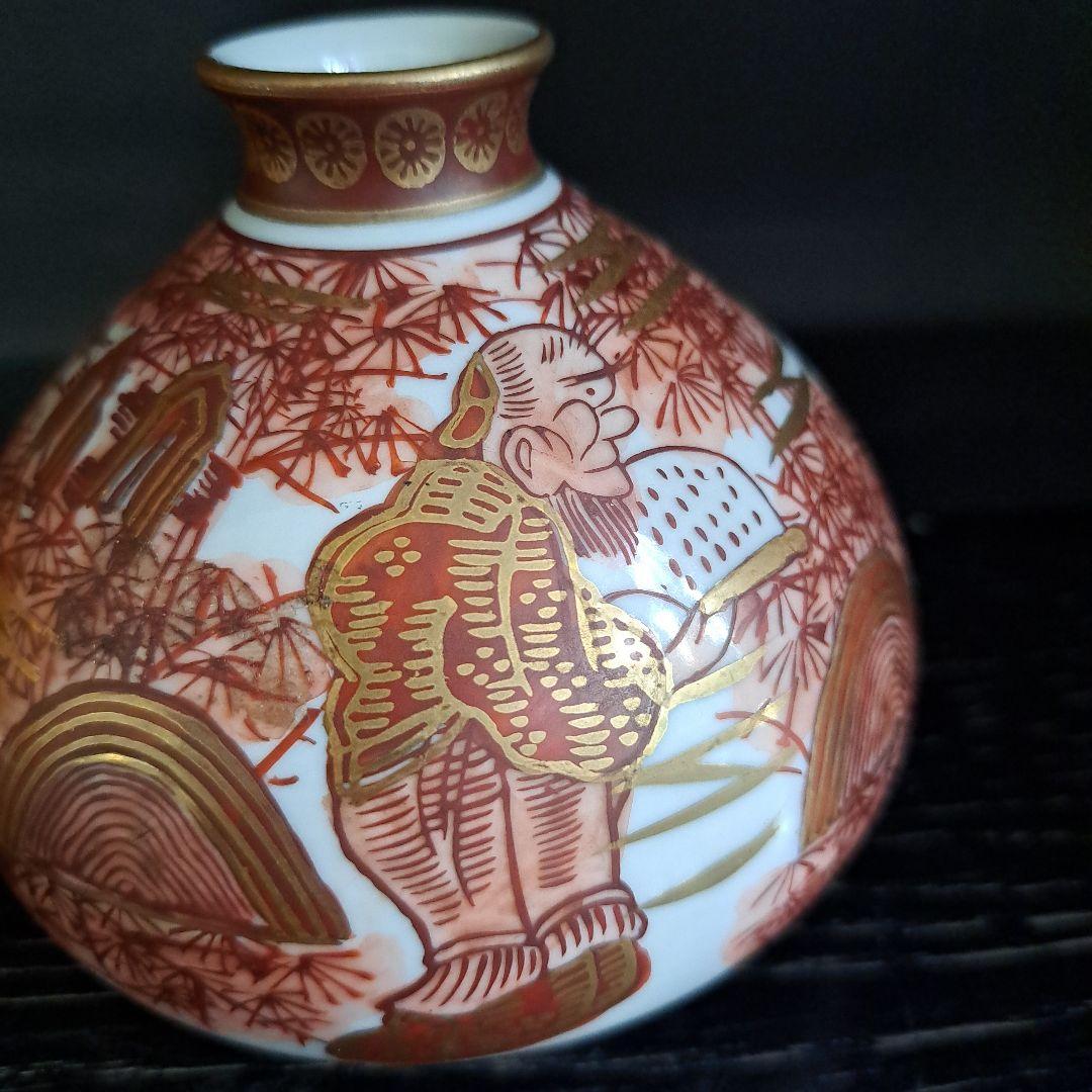 江戸中期　油壺　幻の湖東焼　赤絵金彩人物図　極上