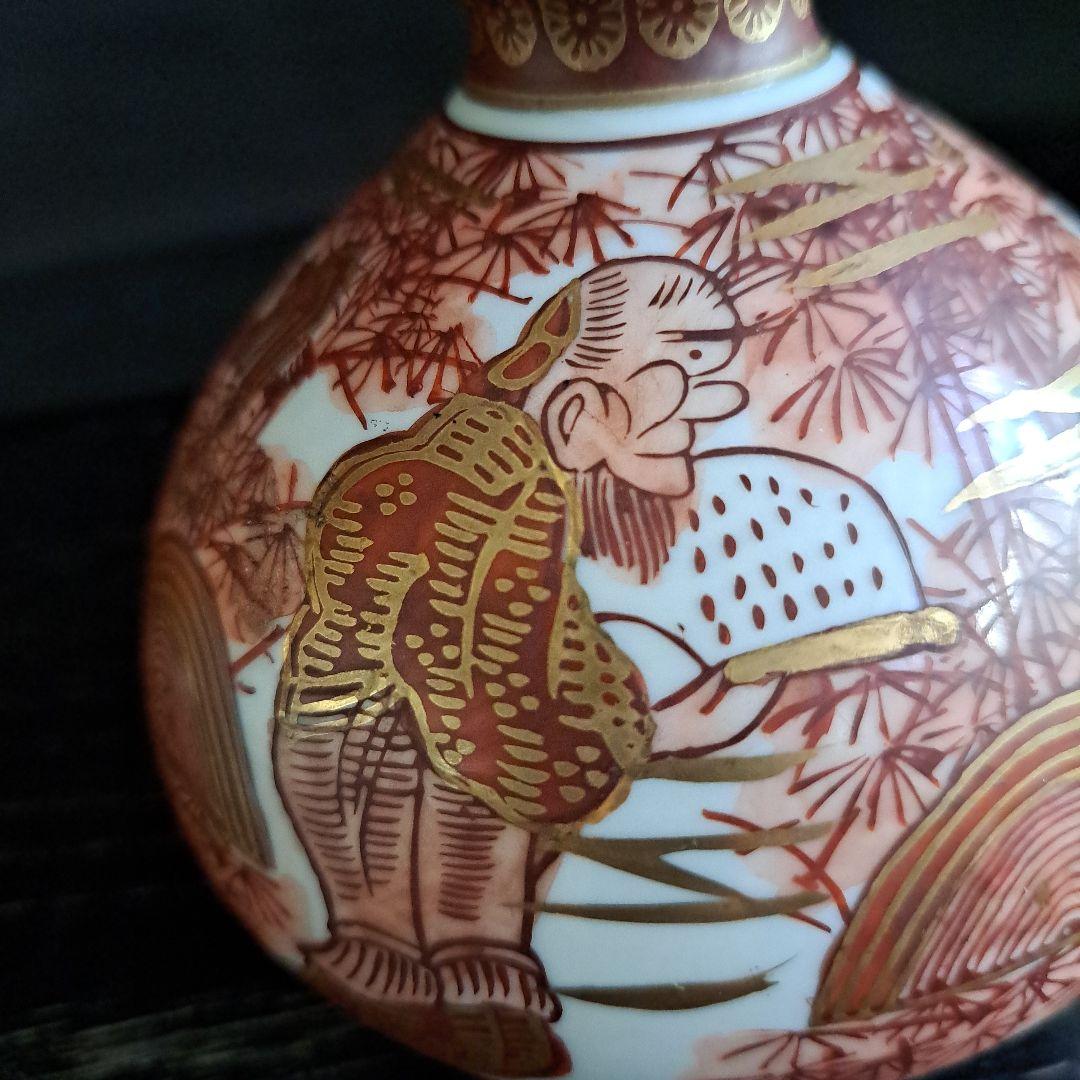 江戸中期　油壺　幻の湖東焼　赤絵金彩人物図　極上