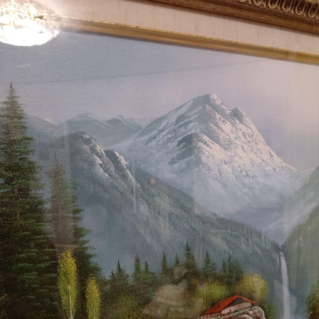 【美品】風景画　油彩画　 アルプス山脈　滝　作者サイン入り　オーダー一点物