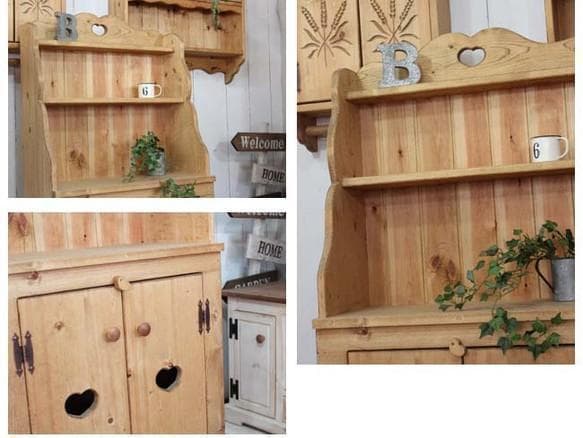 ハンドメイド　ハートのカップボード　カントリー家具
