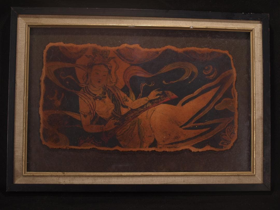 中国唐時代　敦煌莫高窟壁画 彩絵　人物像 発掘品 AK1948A8-5