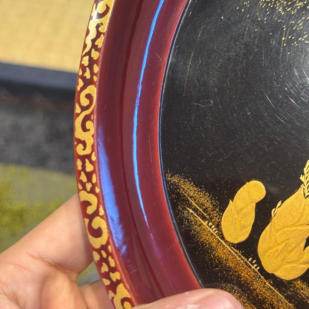 時代漆器 梨地 研ぎ出し梅蒔絵 丸盆 木製漆器 茶懐石道具 / 輪島塗