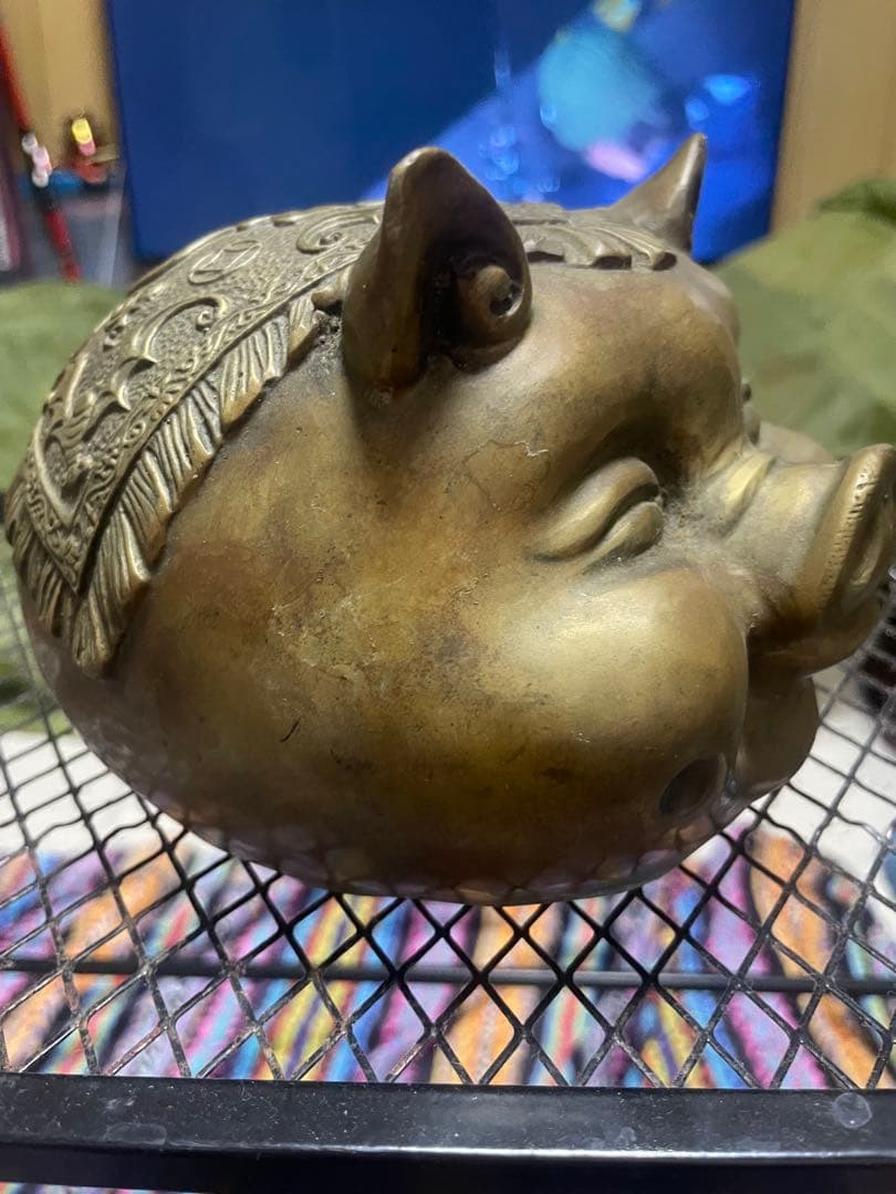 真鍮製 豚の置物 福の文字入り オブジェ