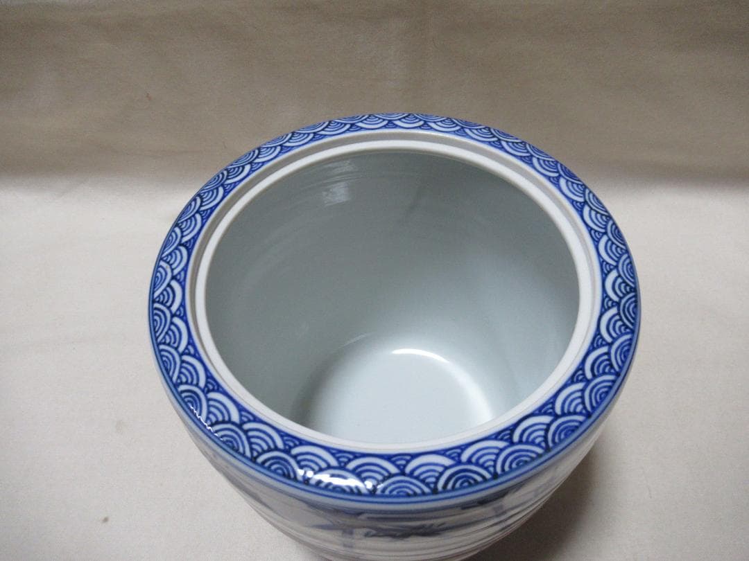 茶道具　曽根幸風造　染付胴紐竹絵　水指　共箱