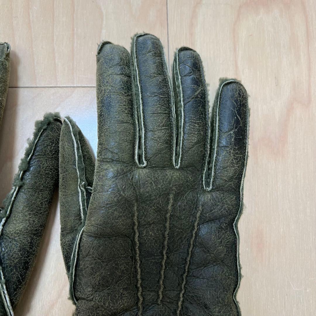 BALMAIN 14AW ムートン グローブ 手袋 レザー カーキ