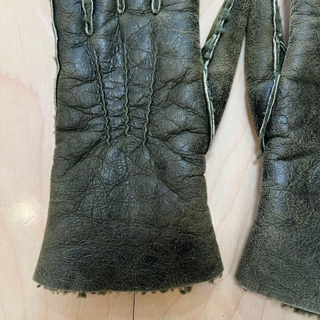 BALMAIN 14AW ムートン グローブ 手袋 レザー カーキ