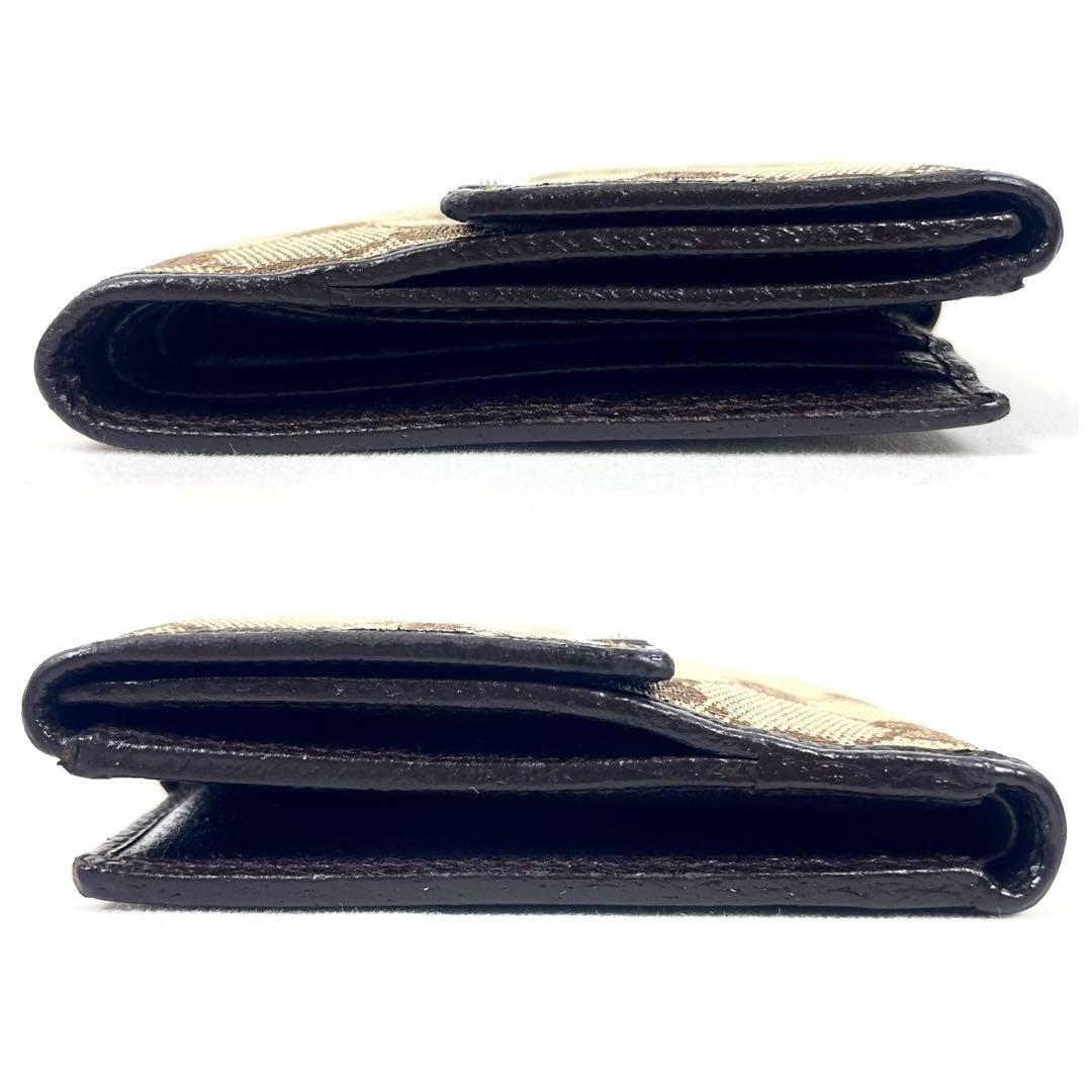 グッチ　折り財布　ロゴプレート　GGキャンバス　スクエア　コンパクト　レザー　美