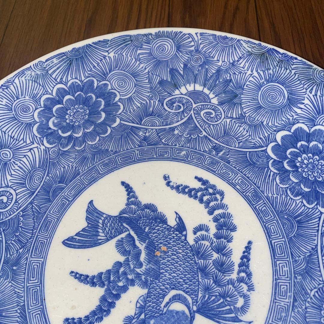 古伊万里？　染付　印判？皿　魚　大皿？