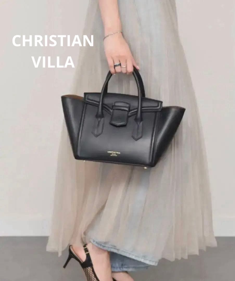 定価42,900円 クリスチャンヴィラ フラップ ハンドバッグ トートバッグ 黒