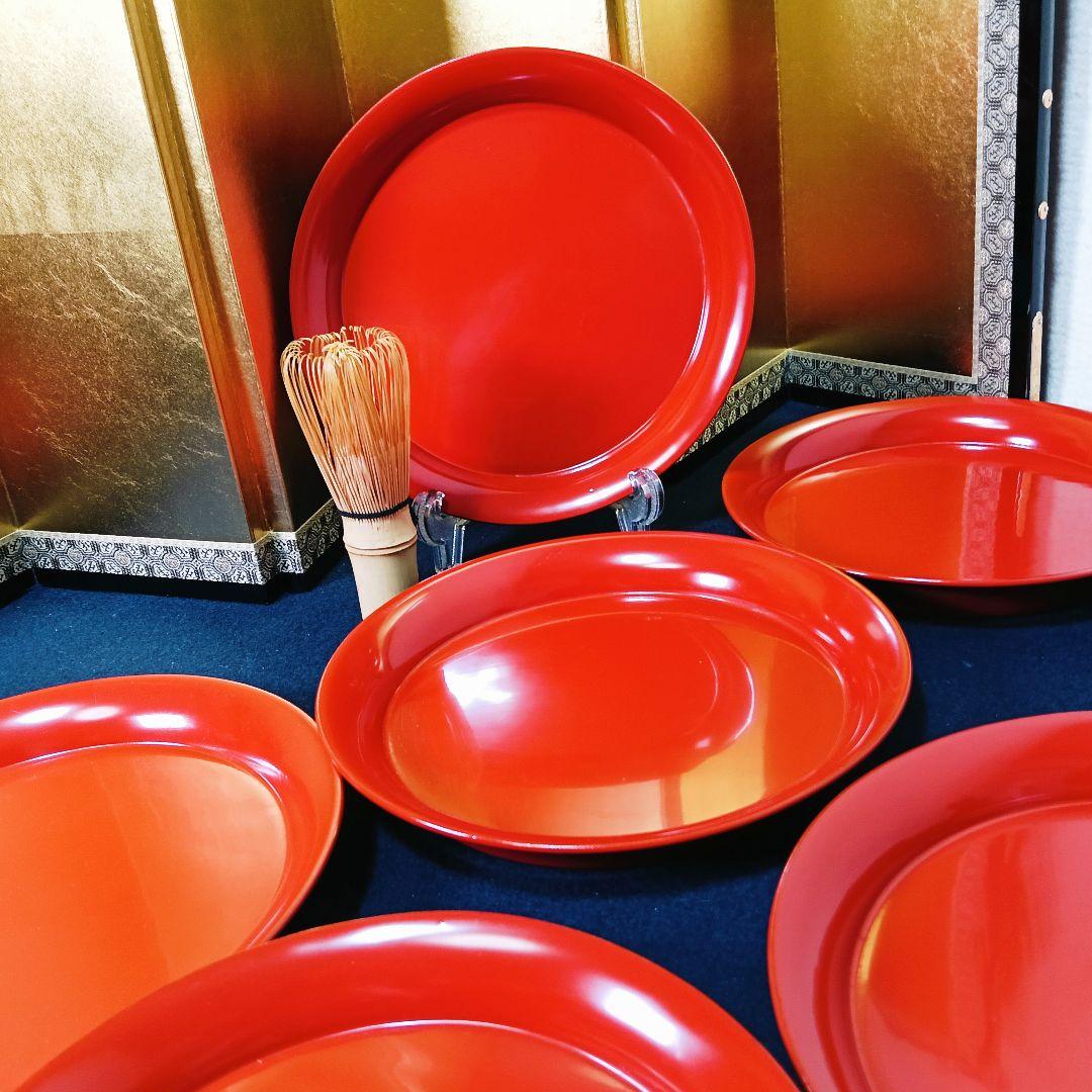 AN14 時代物 木製朱漆塗り 菓子皿 10客 懐石 会席 茶道具