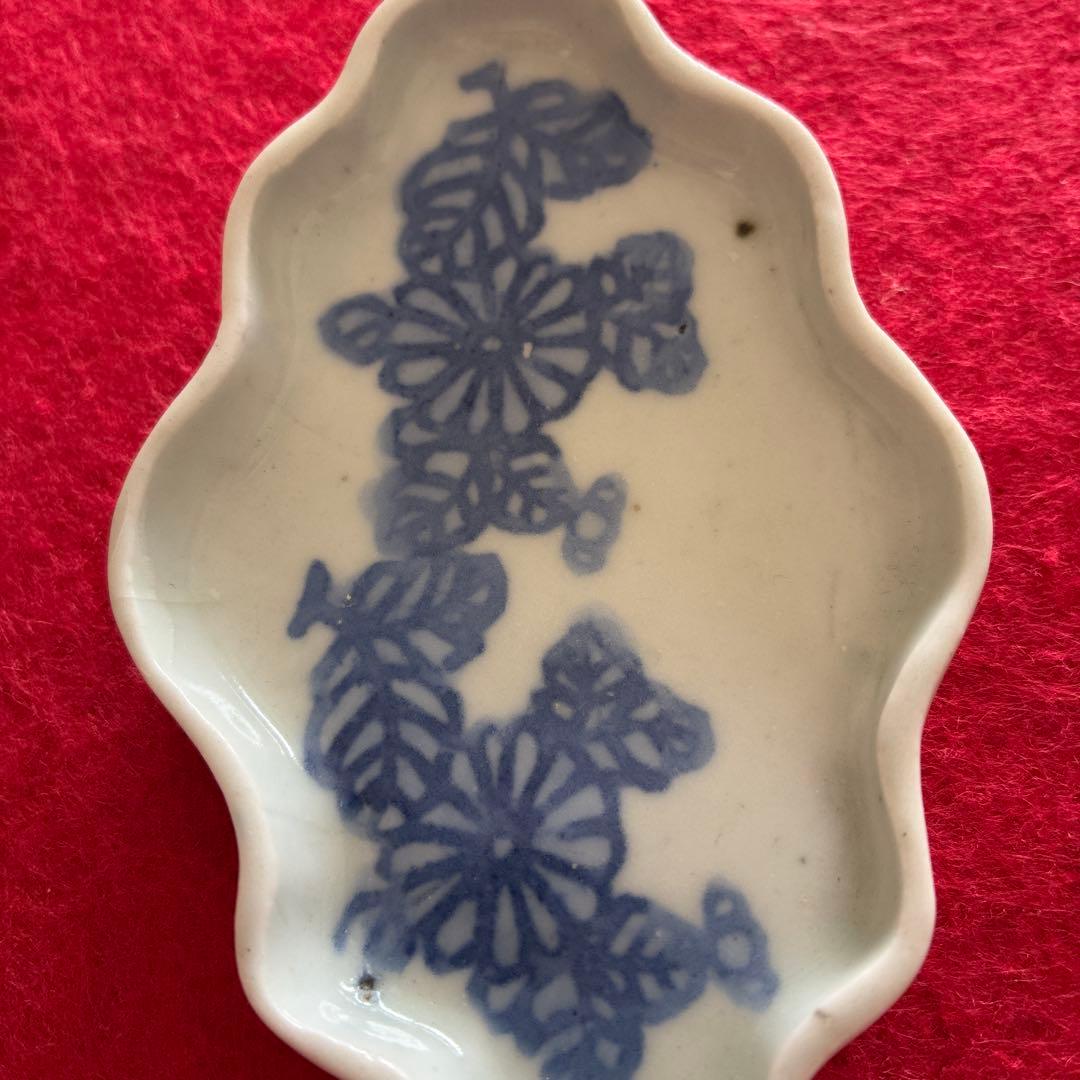 古伊万里　蒟蒻印判　菊花文　変形皿　江戸