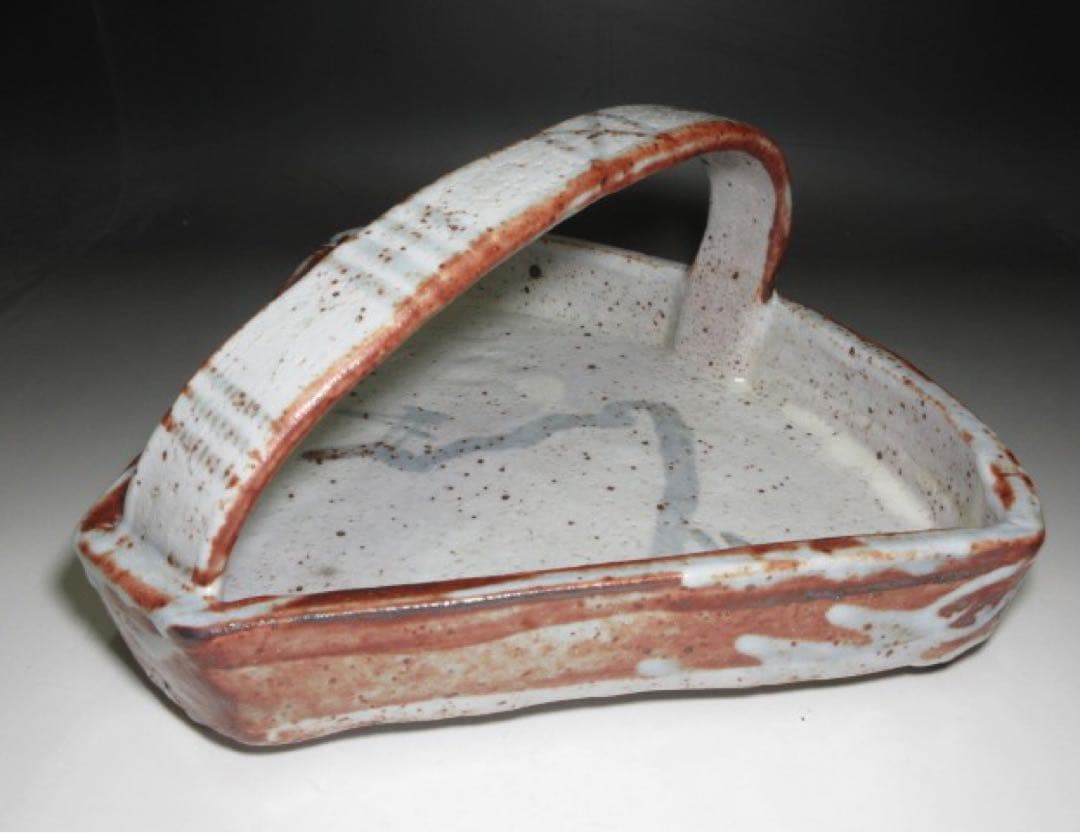 北大路魯山人 志野 阿ふぎ 手付鉢◇共箱◇絵志野 扇形　鉢