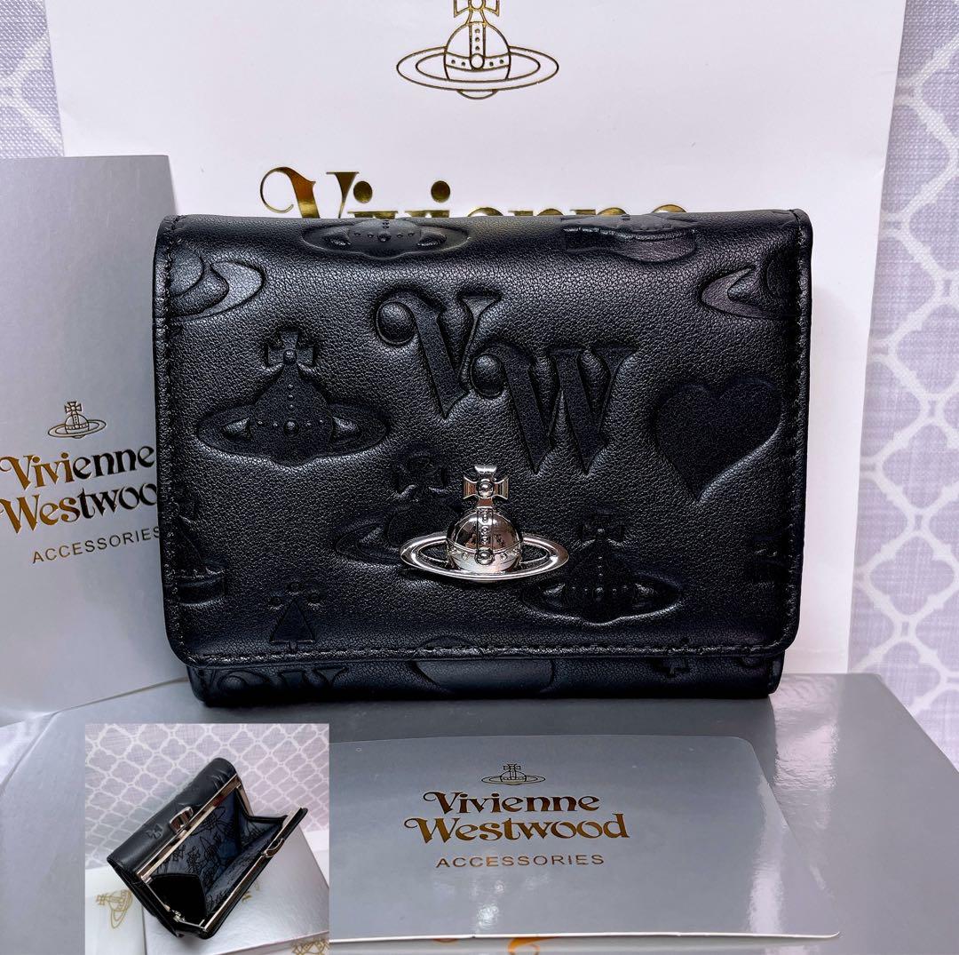 【新作✩内柄も素敵】Vivienne Westwood 三つ折り財布 マット 黒