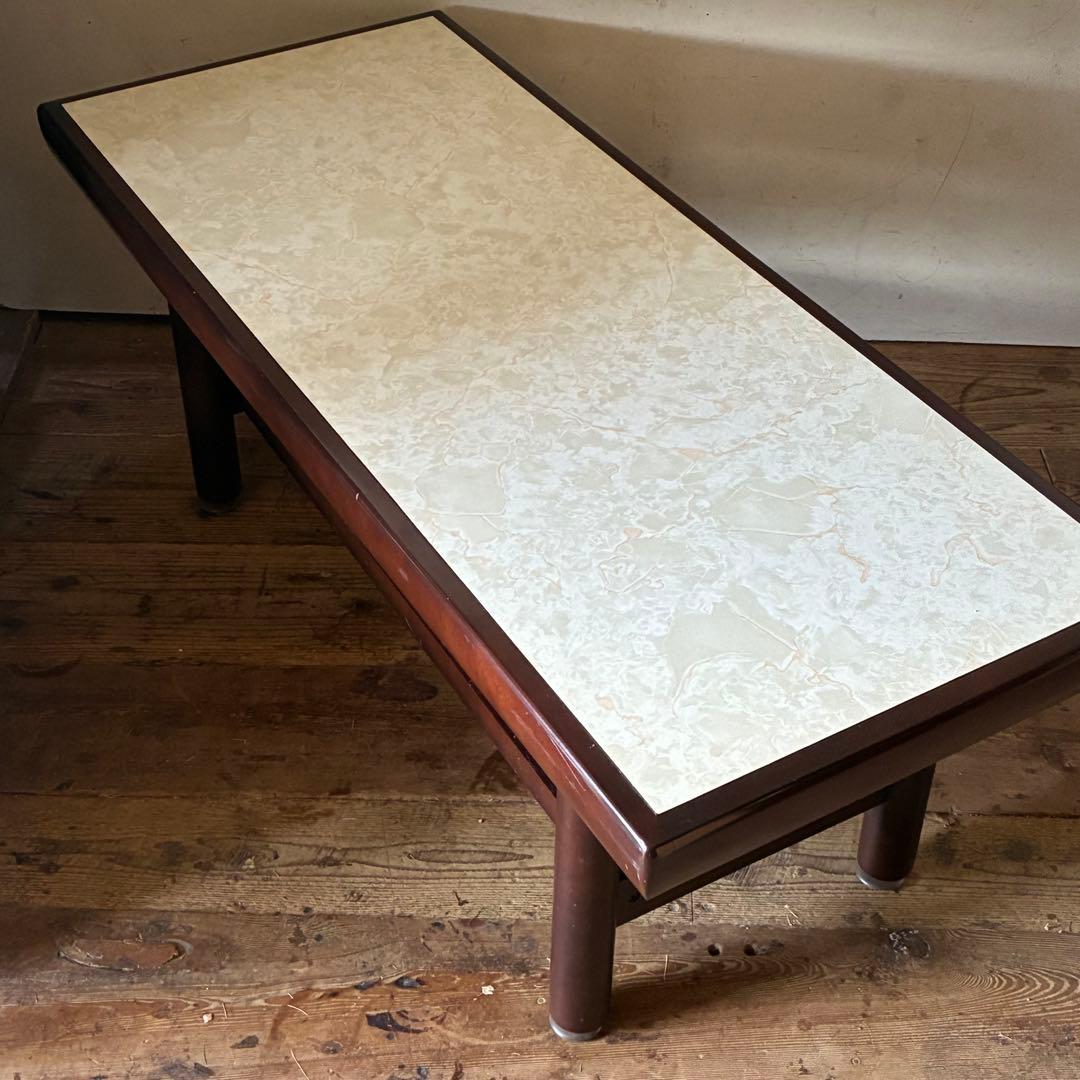 オールドカリモク ヴィンテージ センターテーブル マーブル ラタン レトロ