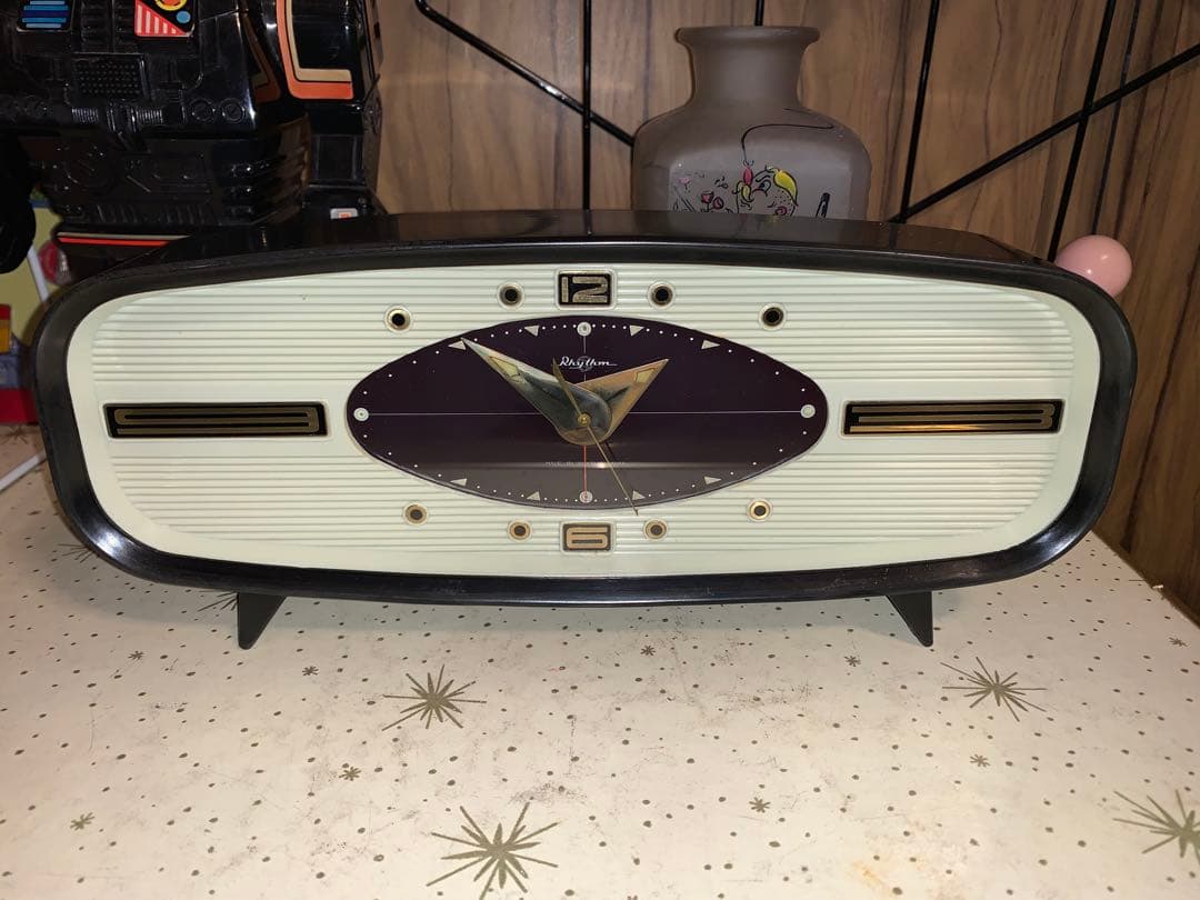 昭和レトロ　動作品　リズム時計　ゼンマイ式　ミッドセンチュリー　ロカビリー