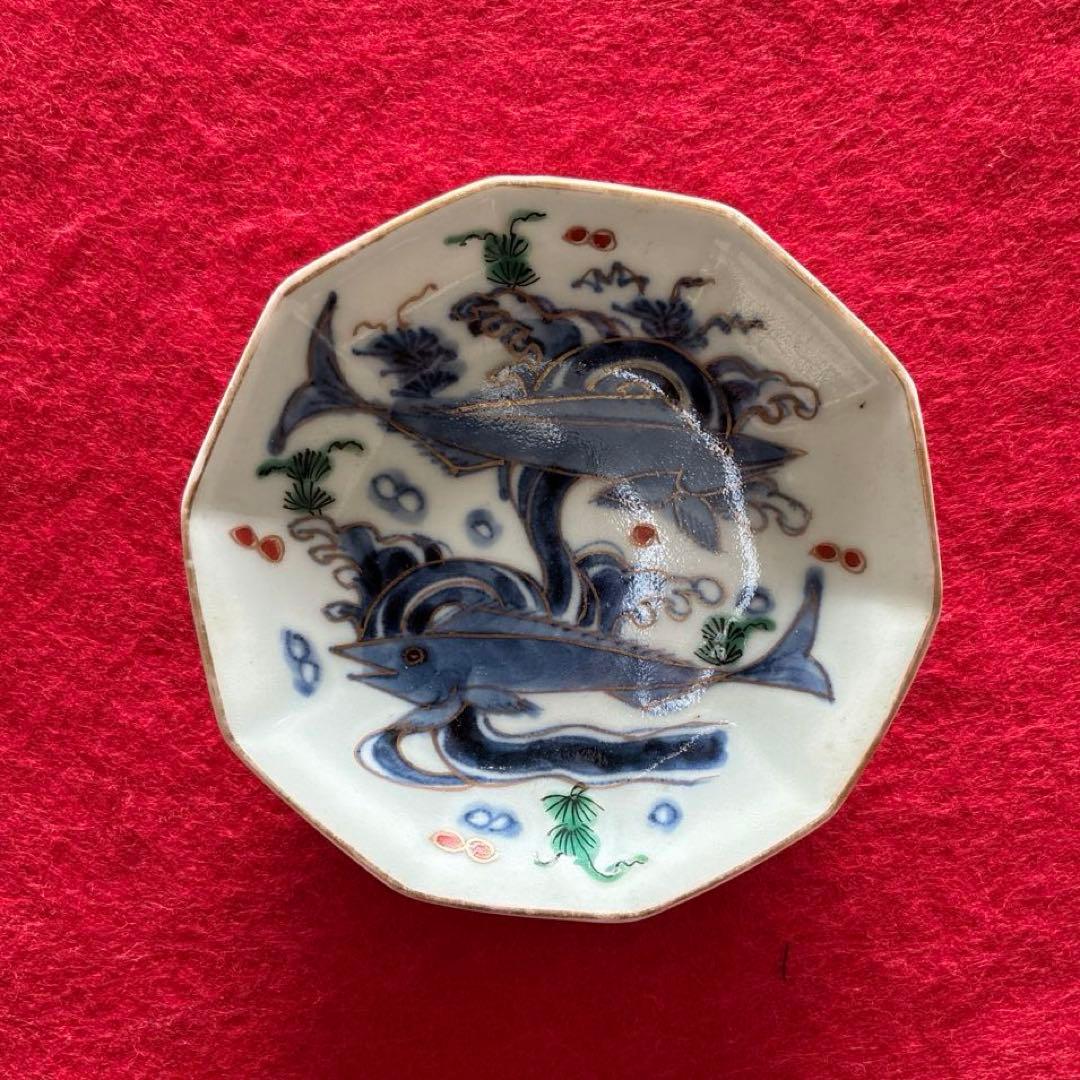 古伊万里　色絵　魚藻文　小皿　5枚組