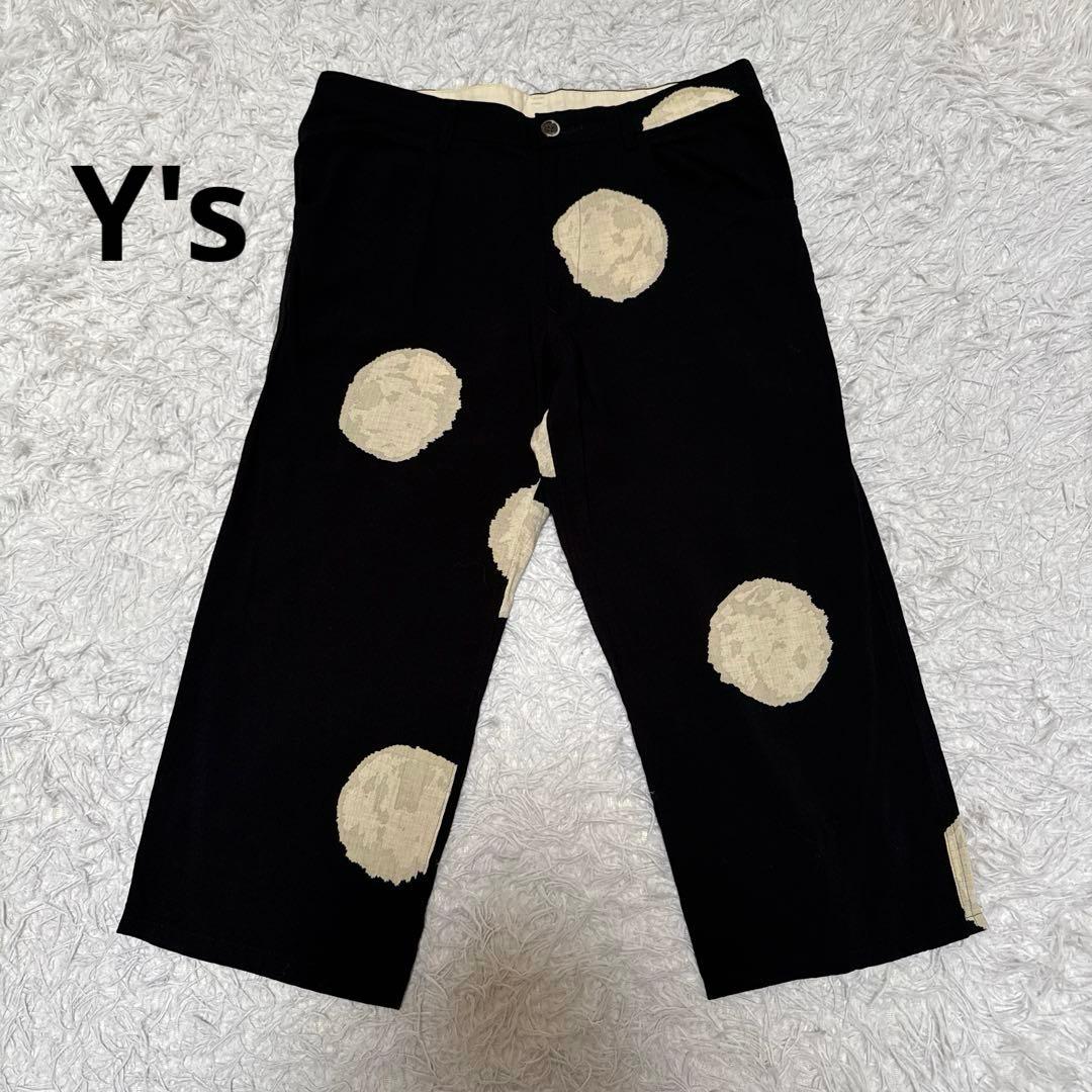 美品☆ ワイズ Y's レーヨンドットプリントパンツ ブラックベージュ サイズ2