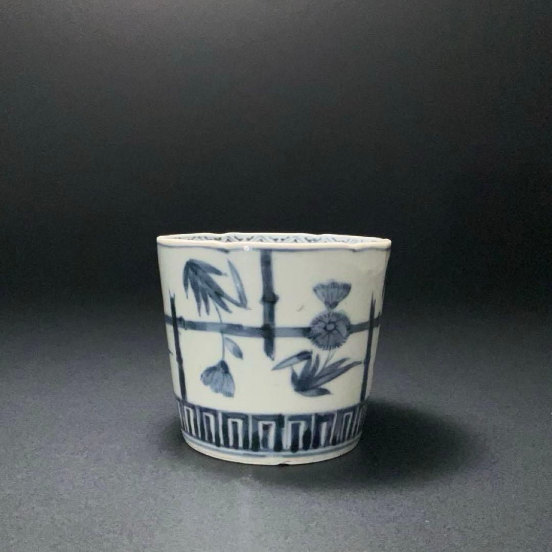 伊万里染付撫子文蕎麦猪口　骨董　古伊万里　6R1240w2ダB