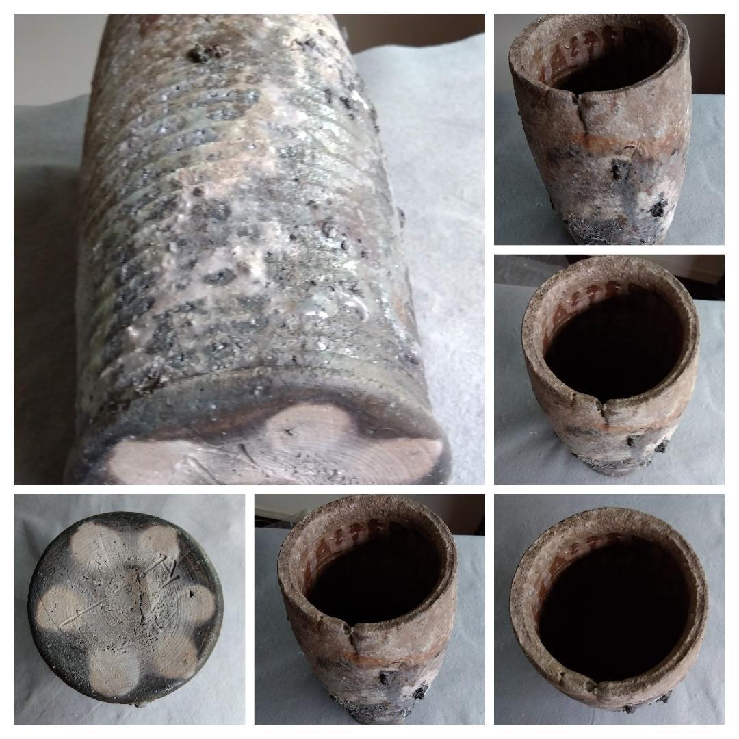 越前焼　白越不朝　塩越窯　自然灰釉究極美迸る逸品 還元窯変美筒状花器 No:12