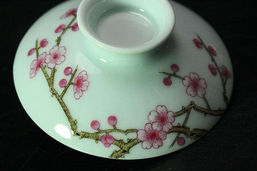 中国美術 粉彩 花鳥画 蓋碗 皿 一対(K-HA502)