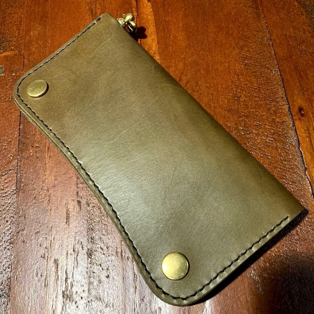 本革　財布　チェーン付き　手縫い　ヌメ革　レザークラフト ハンドメイド