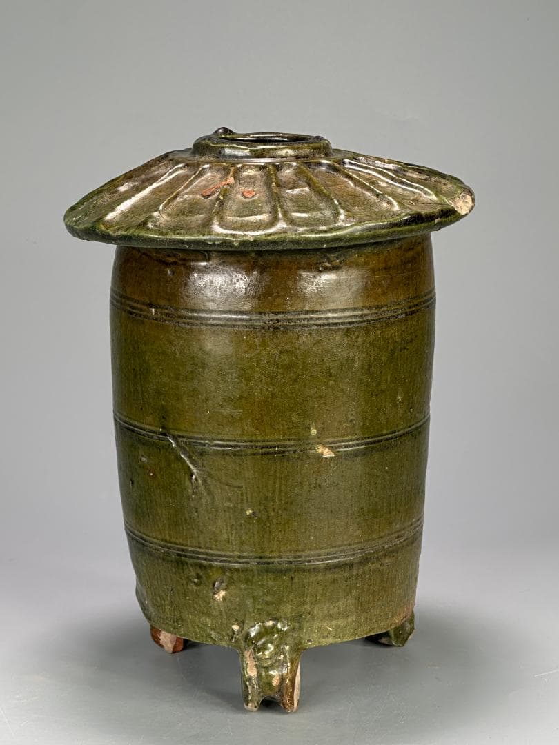 中国古代美術　東漢　漢時代　緑釉陶倉　穀倉形器　三足　出土古陶　唐物　古物保証