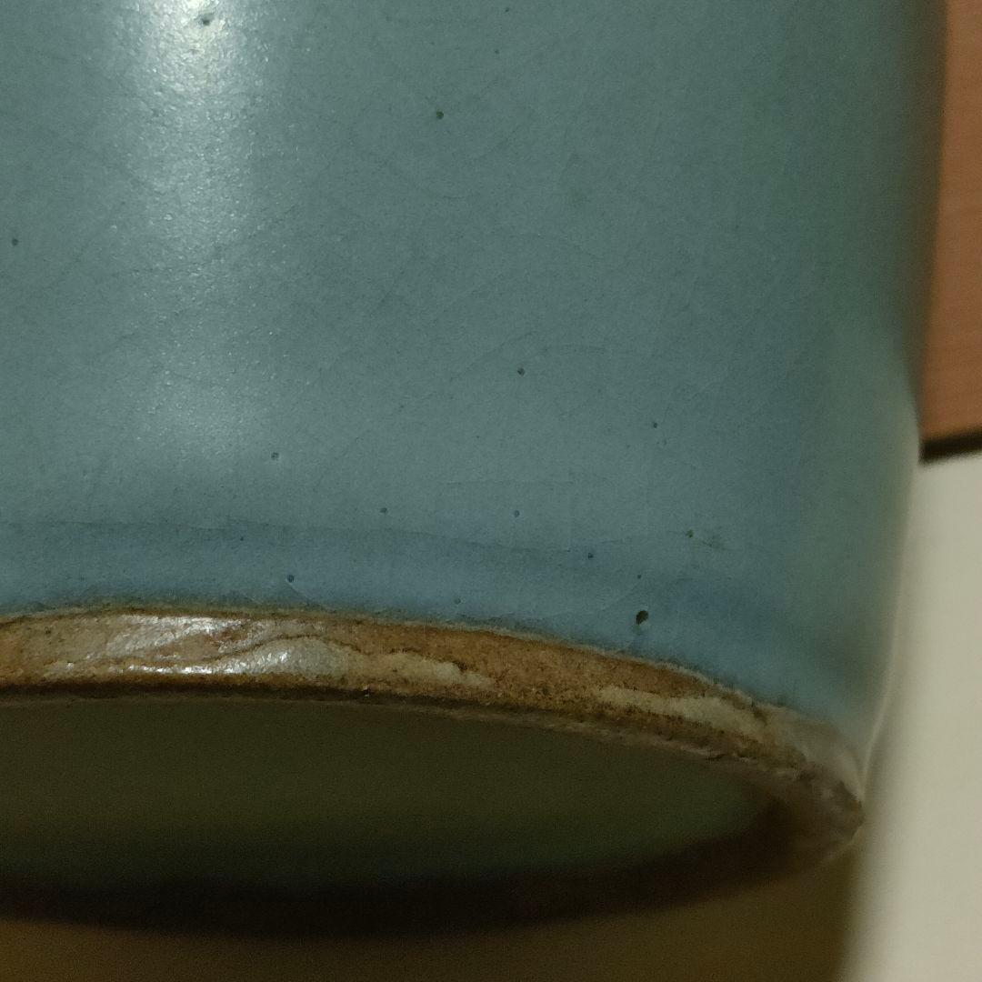 Q*t様 中国美術　月白釉　時代物　アンティーク　双耳花入　花瓶　仿汝窯　清朝