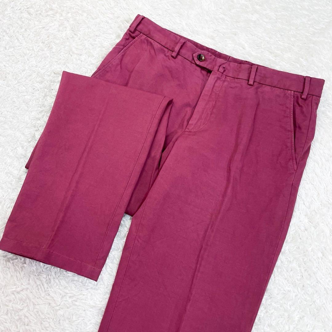 極美品！ ロロピアーナ リネン×コットン パンツ 最高級 ボルドー 50 XL
