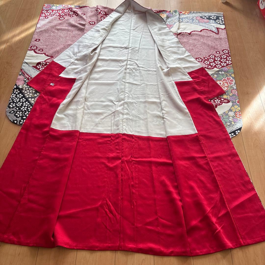 正絹　赤×黒　疋田　熨斗目　振袖　着物単品　成人式