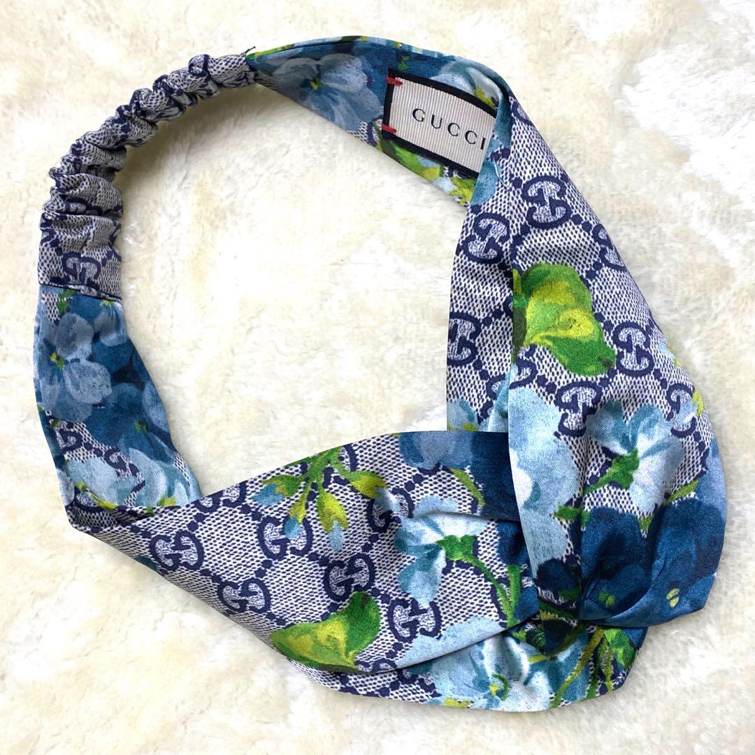 希少色❗️新品級✨GUCCIブルームスGG総柄ヘアバンド花柄フローラルプリント青