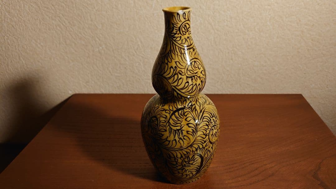 古九谷　九谷焼　徳利　花入　蔵出し　江戸期　角福　黄釉　１客