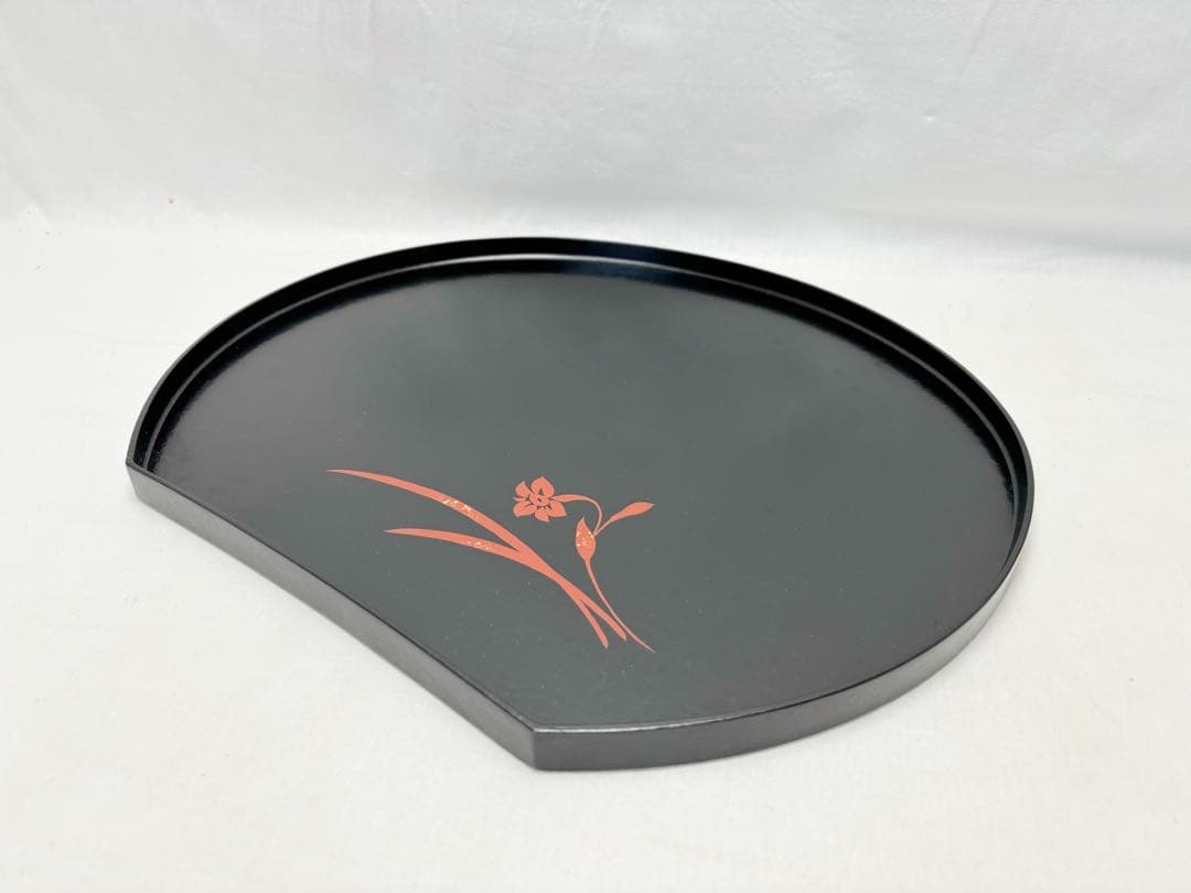 未使用 懐石道具 一閑塗 絵変わり 半月膳 5客揃 会席膳 宴会盆 平膳共箱