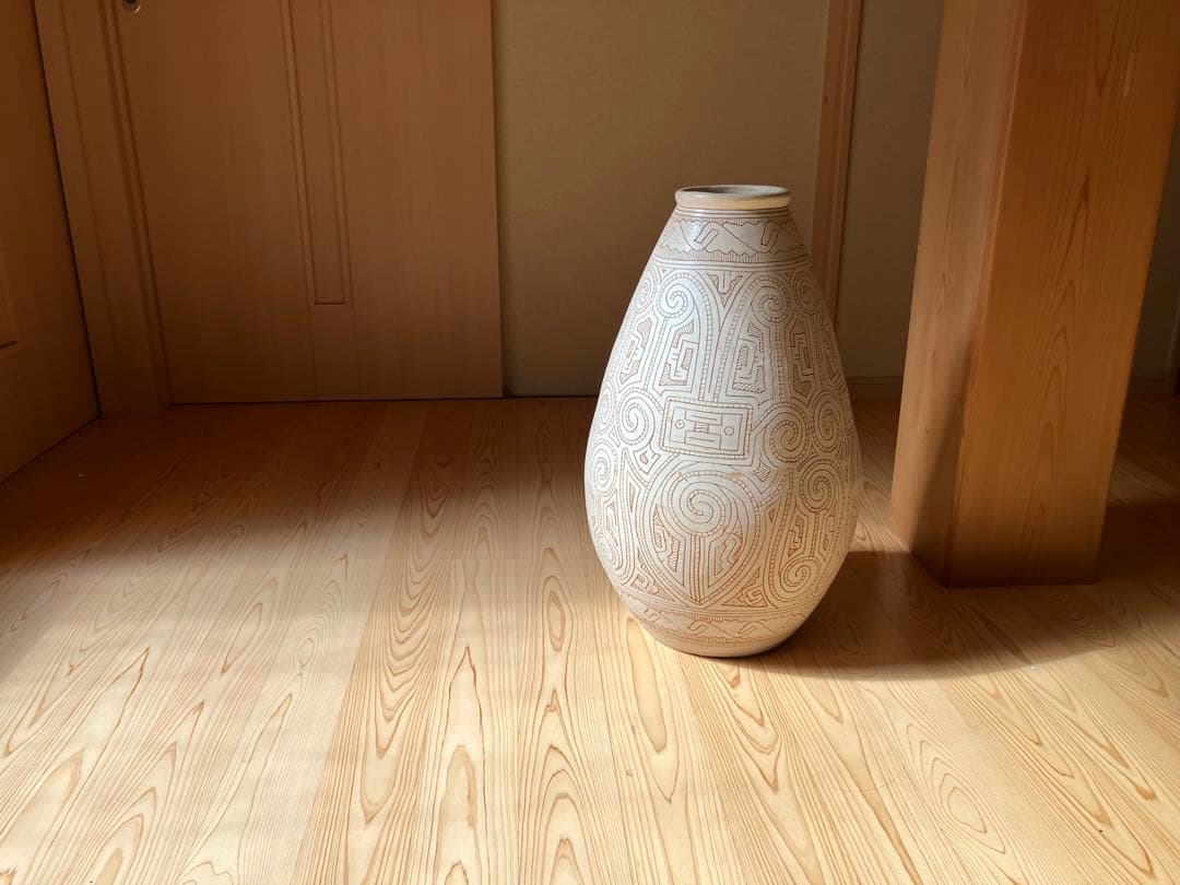 フォークアート　大きい壺　花瓶　オブジェ　柄　 素焼き　ネイティブ　花器