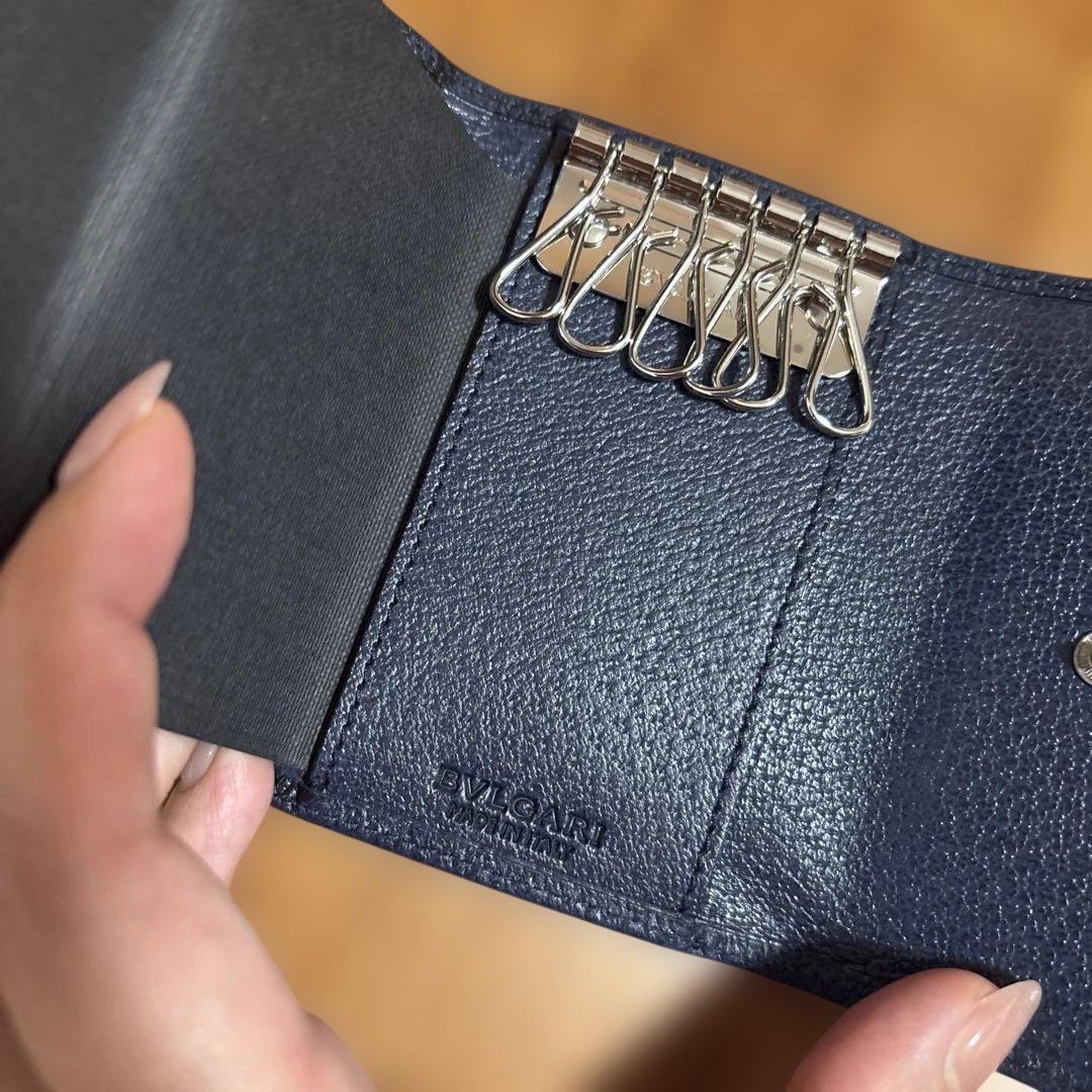 BVLGARI ネイビー レザー キーケース